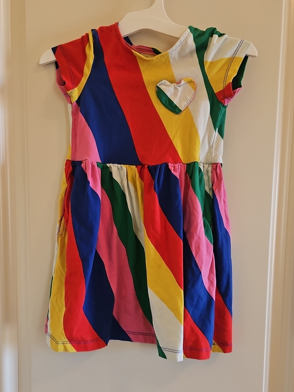 Mini Boden Rainbow Stripe Dress with Heart Pocket
